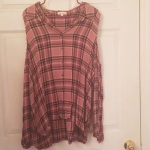 Long sleeve high low button up shirt